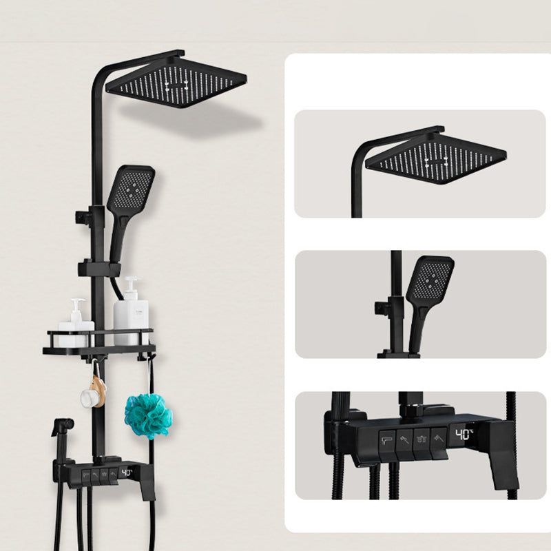 Square Shower Head Combo Wall Mount Digital Display with Rain Shower Head and Hand Shower Black Temperature Control Clearhalo 'Bathroom Remodel & Bathroom Fixtures' 'Home Improvement' 'home_improvement' 'home_improvement_shower_faucets' 'Shower Faucets & Systems' 'shower_faucets' 'Showers & Bathtubs Plumbing' 'Showers & Bathtubs' 6941956