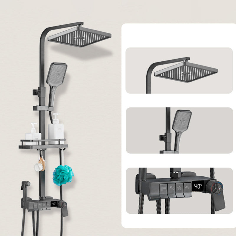 Square Shower Head Combo Wall Mount Digital Display with Rain Shower Head and Hand Shower Grey Thermostatic Clearhalo 'Bathroom Remodel & Bathroom Fixtures' 'Home Improvement' 'home_improvement' 'home_improvement_shower_faucets' 'Shower Faucets & Systems' 'shower_faucets' 'Showers & Bathtubs Plumbing' 'Showers & Bathtubs' 6941958