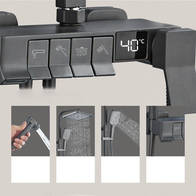 Square Shower Head Combo Wall Mount Digital Display with Rain Shower Head and Hand Shower Clearhalo 'Bathroom Remodel & Bathroom Fixtures' 'Home Improvement' 'home_improvement' 'home_improvement_shower_faucets' 'Shower Faucets & Systems' 'shower_faucets' 'Showers & Bathtubs Plumbing' 'Showers & Bathtubs' 6941959