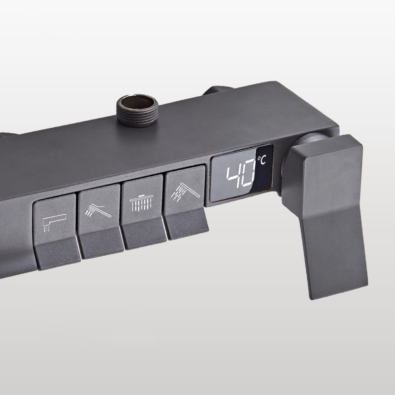 Square Shower Head Combo Wall Mount Digital Display with Rain Shower Head and Hand Shower Clearhalo 'Bathroom Remodel & Bathroom Fixtures' 'Home Improvement' 'home_improvement' 'home_improvement_shower_faucets' 'Shower Faucets & Systems' 'shower_faucets' 'Showers & Bathtubs Plumbing' 'Showers & Bathtubs' 6941961