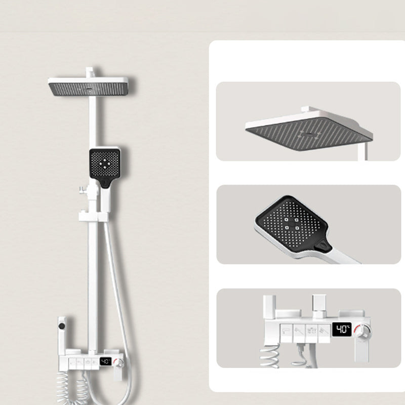 Square Shower Head Combo Wall Mount Digital Display with Rain Shower Head and Hand Shower White Thermostatic Clearhalo 'Bathroom Remodel & Bathroom Fixtures' 'Home Improvement' 'home_improvement' 'home_improvement_shower_faucets' 'Shower Faucets & Systems' 'shower_faucets' 'Showers & Bathtubs Plumbing' 'Showers & Bathtubs' 6941964
