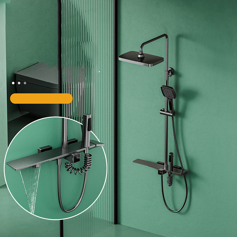 Waterfall Shower Set Square Wall Mount Copper Knob Handle Shower System with Shower Hose Clearhalo 'Bathroom Remodel & Bathroom Fixtures' 'Home Improvement' 'home_improvement' 'home_improvement_shower_faucets' 'Shower Faucets & Systems' 'shower_faucets' 'Showers & Bathtubs Plumbing' 'Showers & Bathtubs' 6941968