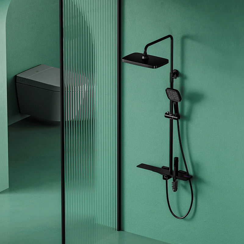 Waterfall Shower Set Square Wall Mount Copper Knob Handle Shower System with Shower Hose Black Temperature Control Digital Display Not Included Clearhalo 'Bathroom Remodel & Bathroom Fixtures' 'Home Improvement' 'home_improvement' 'home_improvement_shower_faucets' 'Shower Faucets & Systems' 'shower_faucets' 'Showers & Bathtubs Plumbing' 'Showers & Bathtubs' 6941969