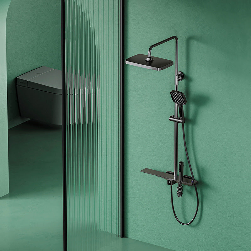 Waterfall Shower Set Square Wall Mount Copper Knob Handle Shower System with Shower Hose Grey Temperature Control Digital Display Not Included Clearhalo 'Bathroom Remodel & Bathroom Fixtures' 'Home Improvement' 'home_improvement' 'home_improvement_shower_faucets' 'Shower Faucets & Systems' 'shower_faucets' 'Showers & Bathtubs Plumbing' 'Showers & Bathtubs' 6941974