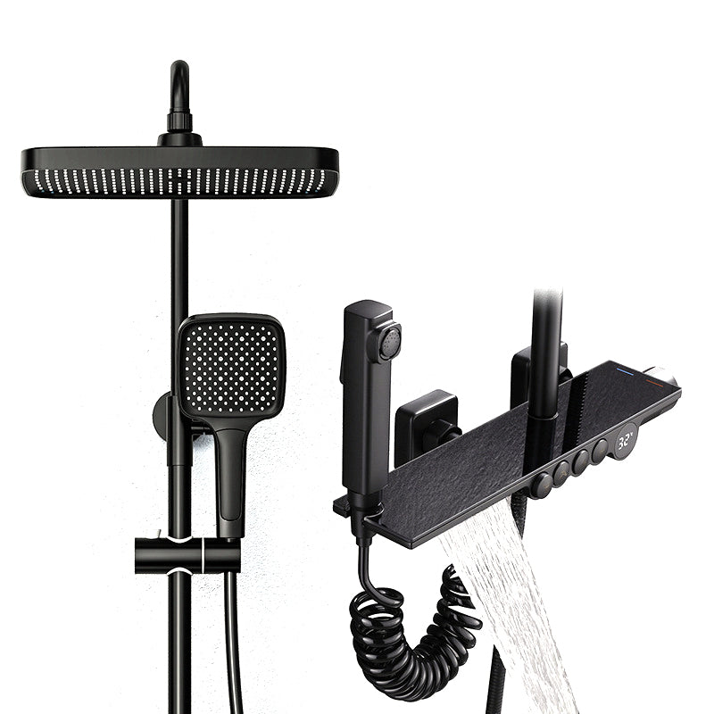 Waterfall Shower Set Square Wall Mount Copper Knob Handle Shower System with Shower Hose Clearhalo 'Bathroom Remodel & Bathroom Fixtures' 'Home Improvement' 'home_improvement' 'home_improvement_shower_faucets' 'Shower Faucets & Systems' 'shower_faucets' 'Showers & Bathtubs Plumbing' 'Showers & Bathtubs' 6941977