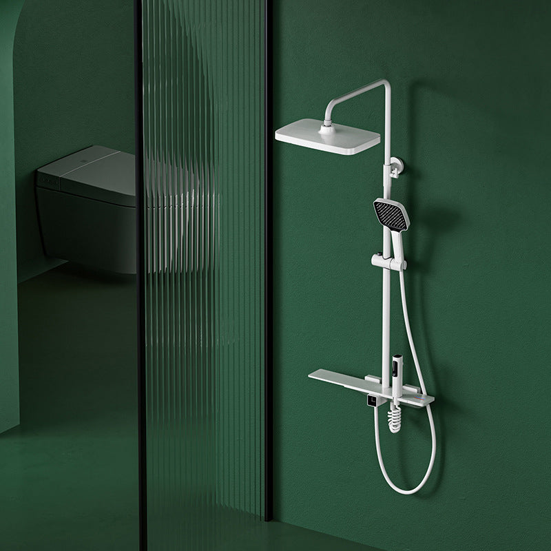 Waterfall Shower Set Square Wall Mount Copper Knob Handle Shower System with Shower Hose White Temperature Control Digital Display Not Included Clearhalo 'Bathroom Remodel & Bathroom Fixtures' 'Home Improvement' 'home_improvement' 'home_improvement_shower_faucets' 'Shower Faucets & Systems' 'shower_faucets' 'Showers & Bathtubs Plumbing' 'Showers & Bathtubs' 6941982