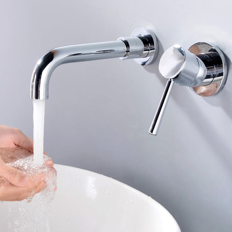 Circular Widespread Wall Mounted Bathroom Sink Faucet Brass Brass Bathroom Faucet Chrome 1 Handle Clearhalo 'Bathroom Remodel & Bathroom Fixtures' 'Bathroom Sink Faucets' 'Bathroom Sinks & Faucet Components' 'bathroom_sink_faucets' 'Home Improvement' 'home_improvement' 'home_improvement_bathroom_sink_faucets' 6942208