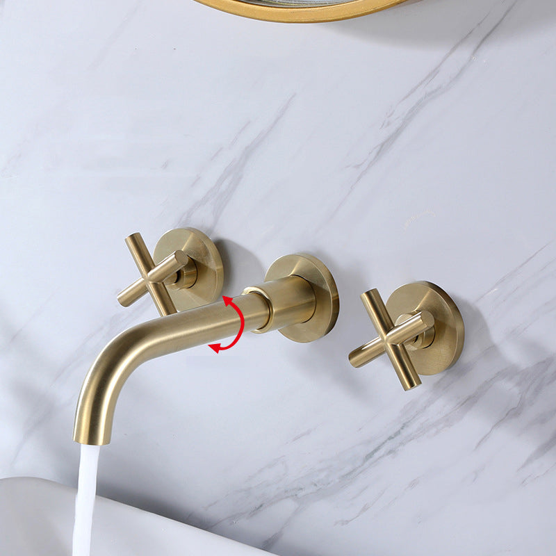 Circular Widespread Wall Mounted Bathroom Sink Faucet Brass Brass Bathroom Faucet Clearhalo 'Bathroom Remodel & Bathroom Fixtures' 'Bathroom Sink Faucets' 'Bathroom Sinks & Faucet Components' 'bathroom_sink_faucets' 'Home Improvement' 'home_improvement' 'home_improvement_bathroom_sink_faucets' 6942215