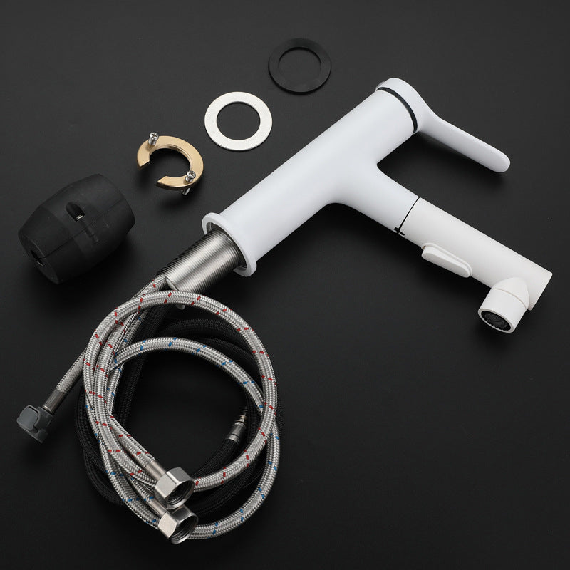 Modern Pull-Out Vessel Bathroom Faucet Brass 1 Handle Basin Faucet with Water Hose Clearhalo 'Bathroom Remodel & Bathroom Fixtures' 'Bathroom Sink Faucets' 'Bathroom Sinks & Faucet Components' 'bathroom_sink_faucets' 'Home Improvement' 'home_improvement' 'home_improvement_bathroom_sink_faucets' 6942250