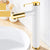 Glam Sink Faucet Single Lever Handle Faucet with Swivel Spout White-Gold Clearhalo 'Bathroom Remodel & Bathroom Fixtures' 'Bathroom Sink Faucets' 'Bathroom Sinks & Faucet Components' 'bathroom_sink_faucets' 'Home Improvement' 'home_improvement' 'home_improvement_bathroom_sink_faucets' 6942305