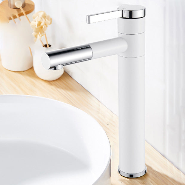 Glam Sink Faucet Single Lever Handle Faucet with Swivel Spout Silvery White Clearhalo 'Bathroom Remodel & Bathroom Fixtures' 'Bathroom Sink Faucets' 'Bathroom Sinks & Faucet Components' 'bathroom_sink_faucets' 'Home Improvement' 'home_improvement' 'home_improvement_bathroom_sink_faucets' 6942306