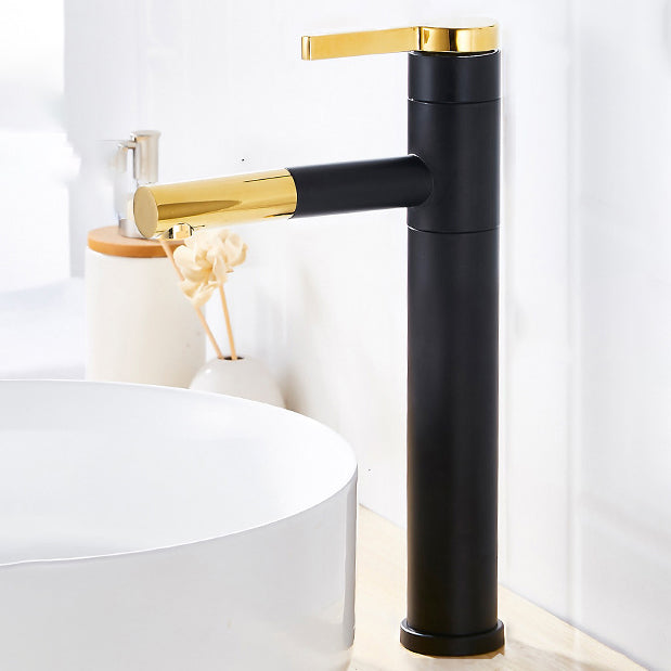 Glam Sink Faucet Single Lever Handle Faucet with Swivel Spout Black-Gold Clearhalo 'Bathroom Remodel & Bathroom Fixtures' 'Bathroom Sink Faucets' 'Bathroom Sinks & Faucet Components' 'bathroom_sink_faucets' 'Home Improvement' 'home_improvement' 'home_improvement_bathroom_sink_faucets' 6942310