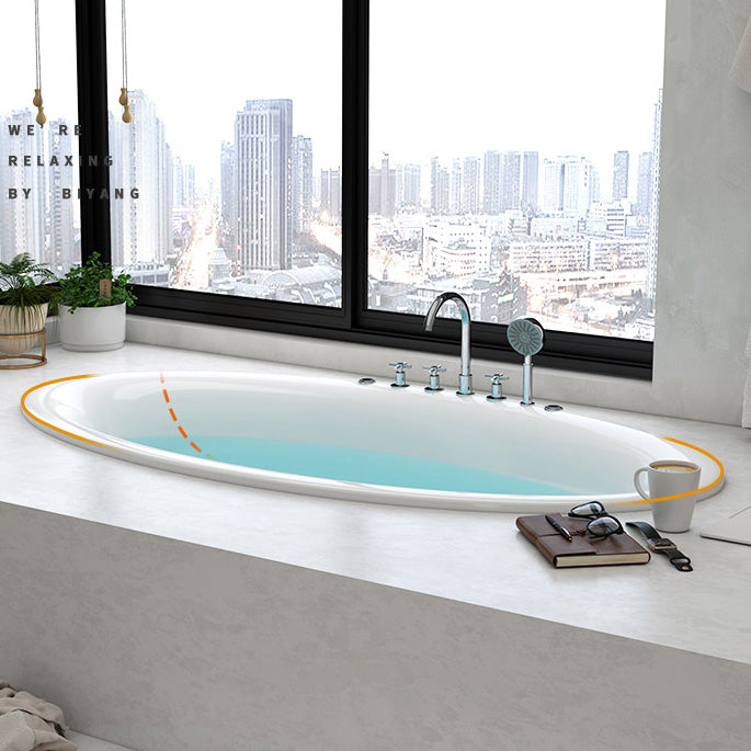 Drop in Soaking Bathtub White Oval Modern Back to Wall Acrylic Bath Clearhalo 'Bathroom Remodel & Bathroom Fixtures' 'Bathtubs' 'Home Improvement' 'home_improvement' 'home_improvement_bathtubs' 'Showers & Bathtubs' 6943187