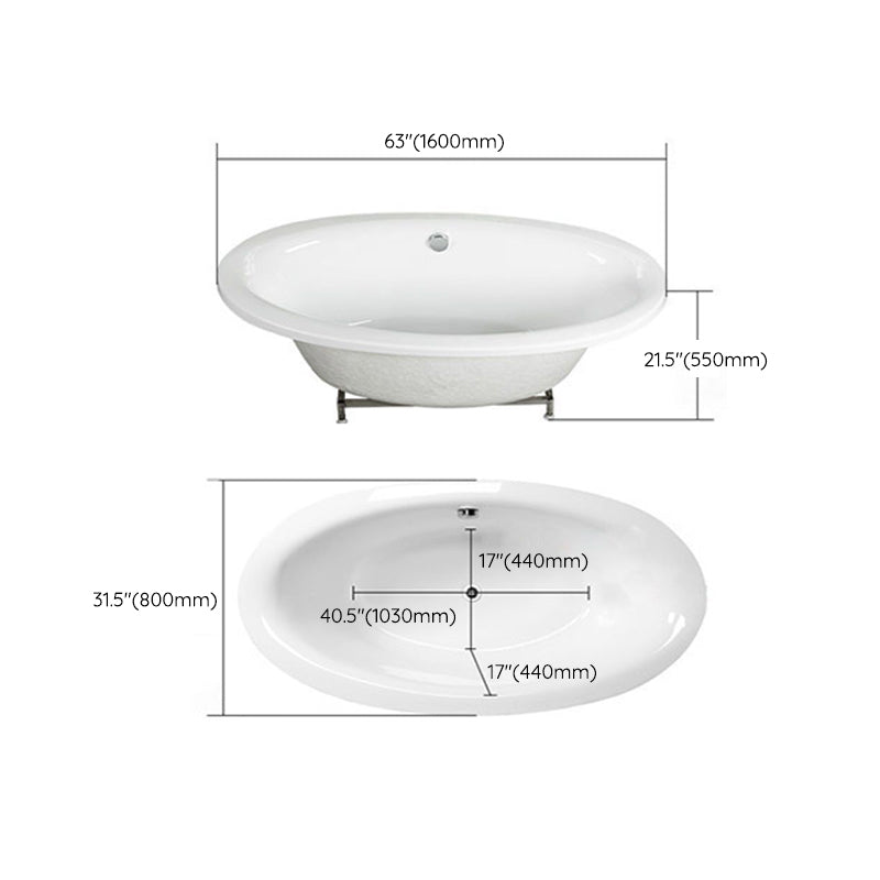 Drop in Soaking Bathtub White Oval Modern Back to Wall Acrylic Bath Clearhalo 'Bathroom Remodel & Bathroom Fixtures' 'Bathtubs' 'Home Improvement' 'home_improvement' 'home_improvement_bathtubs' 'Showers & Bathtubs' 6943190