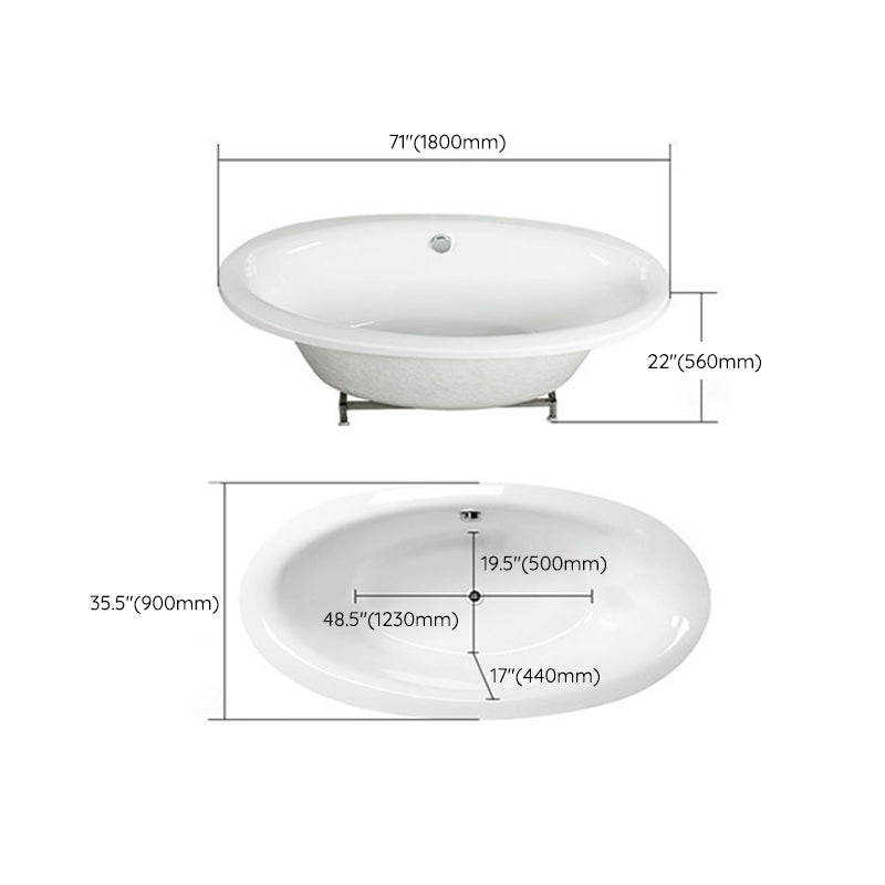 Drop in Soaking Bathtub White Oval Modern Back to Wall Acrylic Bath Clearhalo 'Bathroom Remodel & Bathroom Fixtures' 'Bathtubs' 'Home Improvement' 'home_improvement' 'home_improvement_bathtubs' 'Showers & Bathtubs' 6943192