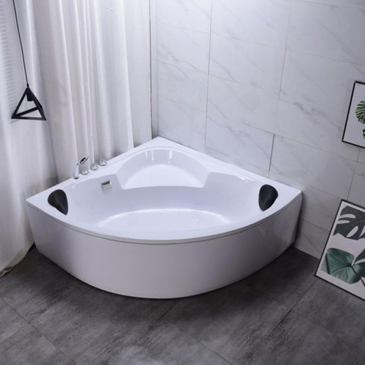 Acrylic Corner Soaking Bathtub Antique Finish Back to Wall Bath Tub 48"L x 48"W x 22"H Tub with Silver 5-Piece Set Clearhalo 'Bathroom Remodel & Bathroom Fixtures' 'Bathtubs' 'Home Improvement' 'home_improvement' 'home_improvement_bathtubs' 'Showers & Bathtubs' 6943216