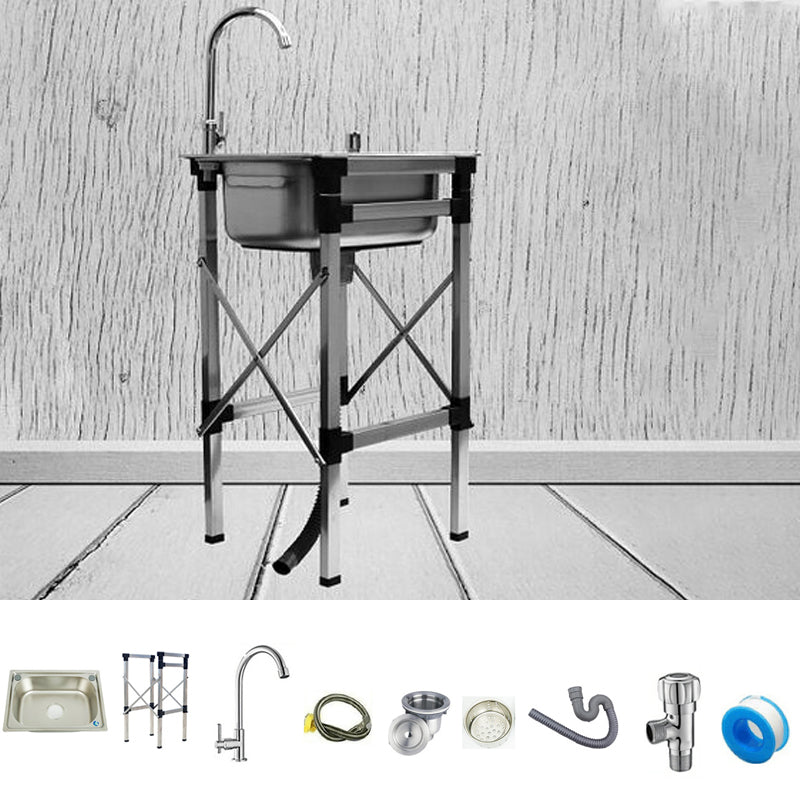 Stainless Steel Sink Contemporary Style Kitchen Sink with Bracket 21"L x 15"W x 7"H Sink with Faucet Steel Drain with Single Cold Faucet Clearhalo 'Home Improvement' 'home_improvement' 'home_improvement_kitchen_sinks' 'Kitchen Remodel & Kitchen Fixtures' 'Kitchen Sinks & Faucet Components' 'Kitchen Sinks' 'kitchen_sinks' 6944653