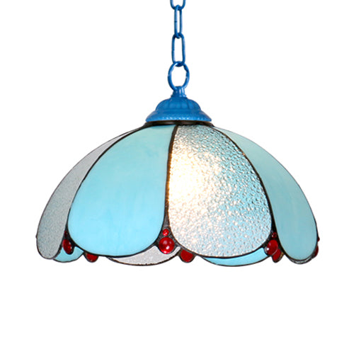 Cut Glass Wide Flare Pendant Lamp Mediterranean 1 Head White/Blue/Bronze Hanging Light Fixture with Adjustable Metal Chain Clearhalo 'Ceiling Lights' 'Industrial' 'Middle Century Pendants' 'Pendant Lights' 'Pendants' 'Tiffany close to ceiling' 'Tiffany Pendants' 'Tiffany' Lighting' 69482