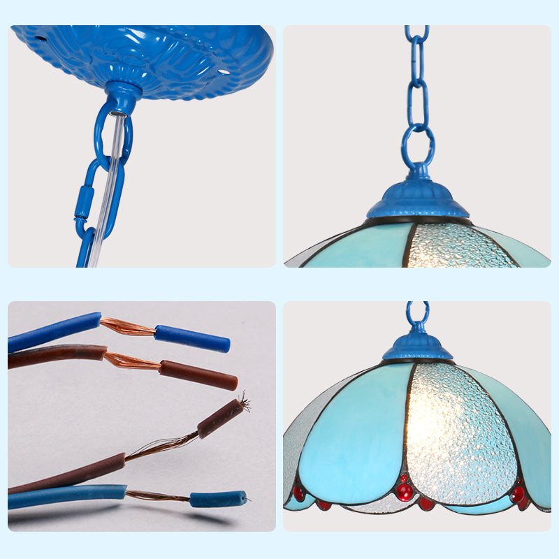 Cut Glass Wide Flare Pendant Lamp Mediterranean 1 Head White/Blue/Bronze Hanging Light Fixture with Adjustable Metal Chain Clearhalo 'Ceiling Lights' 'Industrial' 'Middle Century Pendants' 'Pendant Lights' 'Pendants' 'Tiffany close to ceiling' 'Tiffany Pendants' 'Tiffany' Lighting' 69485