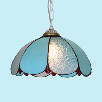 Cut Glass Wide Flare Pendant Lamp Mediterranean 1 Head White/Blue/Bronze Hanging Light Fixture with Adjustable Metal Chain Clearhalo 'Ceiling Lights' 'Industrial' 'Middle Century Pendants' 'Pendant Lights' 'Pendants' 'Tiffany close to ceiling' 'Tiffany Pendants' 'Tiffany' Lighting' 69486