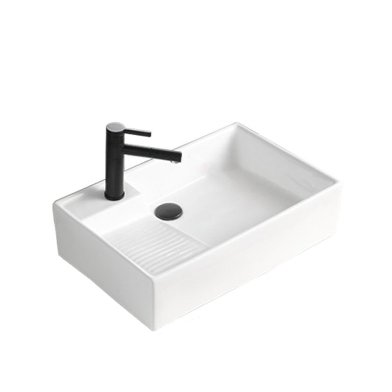 Classic Bathroom Sink Rectangular White Trough Sink with Pop-Up Drain 24"L x 16"W x 6"H White Sink with Faucet Clearhalo 'Bathroom Remodel & Bathroom Fixtures' 'Bathroom Sinks & Faucet Components' 'Bathroom Sinks' 'bathroom_sink' 'Home Improvement' 'home_improvement' 'home_improvement_bathroom_sink' 6948833