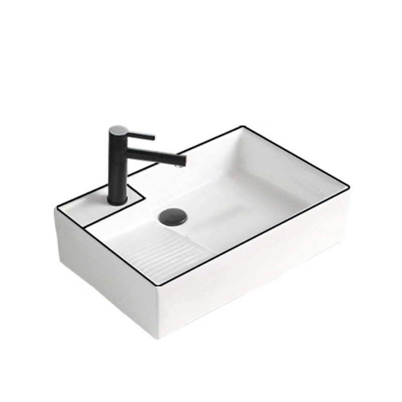 Classic Bathroom Sink Rectangular White Trough Sink with Pop-Up Drain 24"L x 16"W x 6"H White Black Sink with Faucet Clearhalo 'Bathroom Remodel & Bathroom Fixtures' 'Bathroom Sinks & Faucet Components' 'Bathroom Sinks' 'bathroom_sink' 'Home Improvement' 'home_improvement' 'home_improvement_bathroom_sink' 6948834