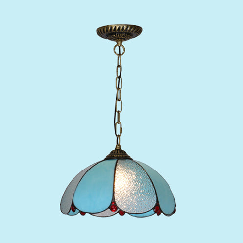 Cut Glass Wide Flare Pendant Lamp Mediterranean 1 Head White/Blue/Bronze Hanging Light Fixture with Adjustable Metal Chain Clearhalo 'Ceiling Lights' 'Industrial' 'Middle Century Pendants' 'Pendant Lights' 'Pendants' 'Tiffany close to ceiling' 'Tiffany Pendants' 'Tiffany' Lighting' 69490
