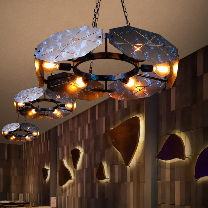 Retro Oval Panel Chandelier Metal Suspension Light in Antique Black for Restaurant Clearhalo 'Ceiling Lights' 'Chandeliers' Lighting' options 69493