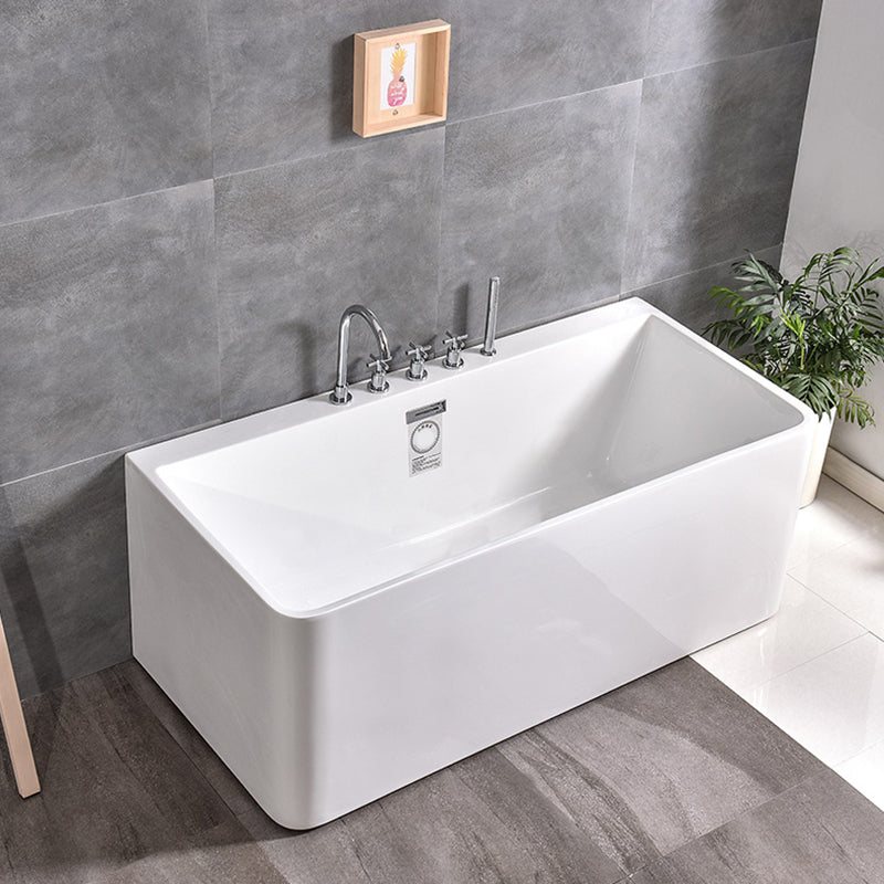Modern Soaking Bathtub Acrylic Rectangular White Bathtub , 23.62-inch Tall Tub with Silver 5-Piece Set Clearhalo 'Bathroom Remodel & Bathroom Fixtures' 'Bathtubs' 'Home Improvement' 'home_improvement' 'home_improvement_bathtubs' 'Showers & Bathtubs' 6949385