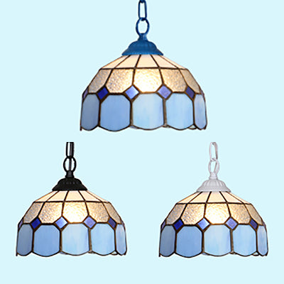 Black/White/Blue 1 Head Ceiling Light Baroque Stained Glass Bowl Suspended Lighting Fixture for Dining Room Clearhalo 'Ceiling Lights' 'Industrial' 'Middle Century Pendants' 'Pendant Lights' 'Pendants' 'Tiffany close to ceiling' 'Tiffany Pendants' 'Tiffany' Lighting' 69497