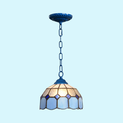 Black/White/Blue 1 Head Ceiling Light Baroque Stained Glass Bowl Suspended Lighting Fixture for Dining Room Clearhalo 'Ceiling Lights' 'Industrial' 'Middle Century Pendants' 'Pendant Lights' 'Pendants' 'Tiffany close to ceiling' 'Tiffany Pendants' 'Tiffany' Lighting' 69499