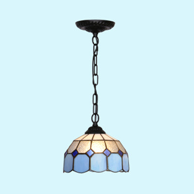 Black/White/Blue 1 Head Ceiling Light Baroque Stained Glass Bowl Suspended Lighting Fixture for Dining Room Clearhalo 'Ceiling Lights' 'Industrial' 'Middle Century Pendants' 'Pendant Lights' 'Pendants' 'Tiffany close to ceiling' 'Tiffany Pendants' 'Tiffany' Lighting' 69501