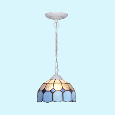Black/White/Blue 1 Head Ceiling Light Baroque Stained Glass Bowl Suspended Lighting Fixture for Dining Room Clearhalo 'Ceiling Lights' 'Industrial' 'Middle Century Pendants' 'Pendant Lights' 'Pendants' 'Tiffany close to ceiling' 'Tiffany Pendants' 'Tiffany' Lighting' 69503