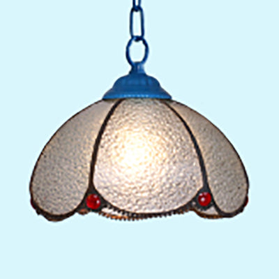 1 Bulb Living Room Ceiling Lamp Tiffany Black/Blue Pendant Light Kit with Hemisphere Clear Handcrafted Glass Shade Blue Clearhalo 'Ceiling Lights' 'Industrial' 'Middle Century Pendants' 'Pendant Lights' 'Pendants' 'Tiffany close to ceiling' 'Tiffany Pendants' 'Tiffany' Lighting' 69513