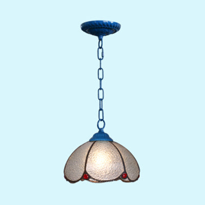 1 Bulb Living Room Ceiling Lamp Tiffany Black/Blue Pendant Light Kit with Hemisphere Clear Handcrafted Glass Shade Clearhalo 'Ceiling Lights' 'Industrial' 'Middle Century Pendants' 'Pendant Lights' 'Pendants' 'Tiffany close to ceiling' 'Tiffany Pendants' 'Tiffany' Lighting' 69514