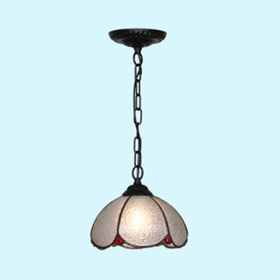 1 Bulb Living Room Ceiling Lamp Tiffany Black/Blue Pendant Light Kit with Hemisphere Clear Handcrafted Glass Shade Clearhalo 'Ceiling Lights' 'Industrial' 'Middle Century Pendants' 'Pendant Lights' 'Pendants' 'Tiffany close to ceiling' 'Tiffany Pendants' 'Tiffany' Lighting' 69516