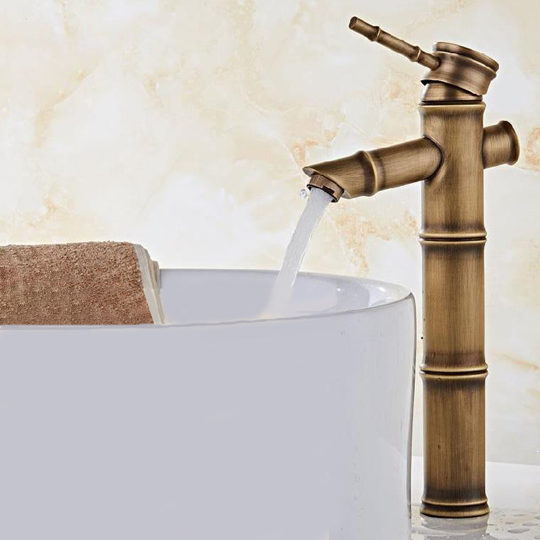 Brass Country Basin Faucet Single Hole Vanity Sink Faucet for Bathroom Bronze 12.1" Supply Lines Included Clearhalo 'Bathroom Remodel & Bathroom Fixtures' 'Bathroom Sink Faucets' 'Bathroom Sinks & Faucet Components' 'bathroom_sink_faucets' 'Home Improvement' 'home_improvement' 'home_improvement_bathroom_sink_faucets' 6951627