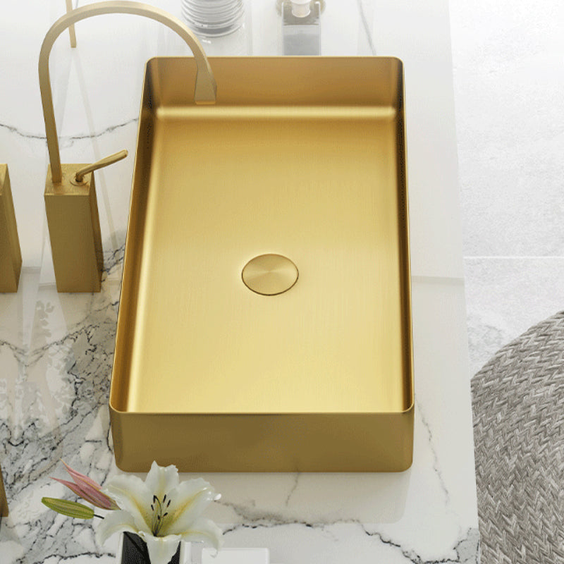Modern Bathroom Sink Rectangular Metal Vessel Bathroom Sink with Pop-Up Drain Clearhalo 'Bathroom Remodel & Bathroom Fixtures' 'Bathroom Sinks & Faucet Components' 'Bathroom Sinks' 'bathroom_sink' 'Home Improvement' 'home_improvement' 'home_improvement_bathroom_sink' 6951641