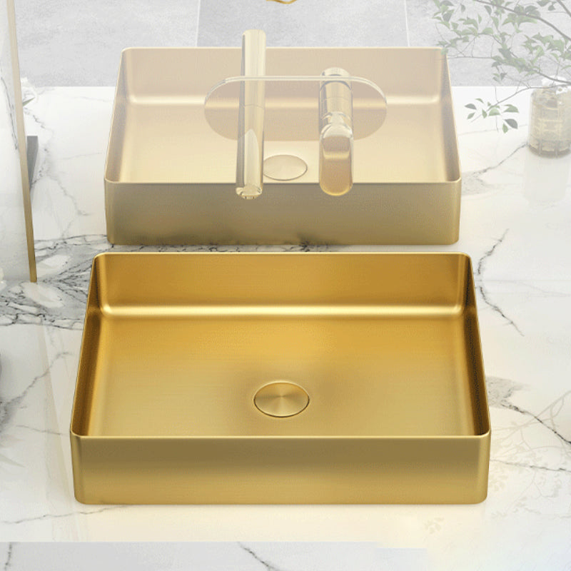 Modern Bathroom Sink Rectangular Metal Vessel Bathroom Sink with Pop-Up Drain Clearhalo 'Bathroom Remodel & Bathroom Fixtures' 'Bathroom Sinks & Faucet Components' 'Bathroom Sinks' 'bathroom_sink' 'Home Improvement' 'home_improvement' 'home_improvement_bathroom_sink' 6951643