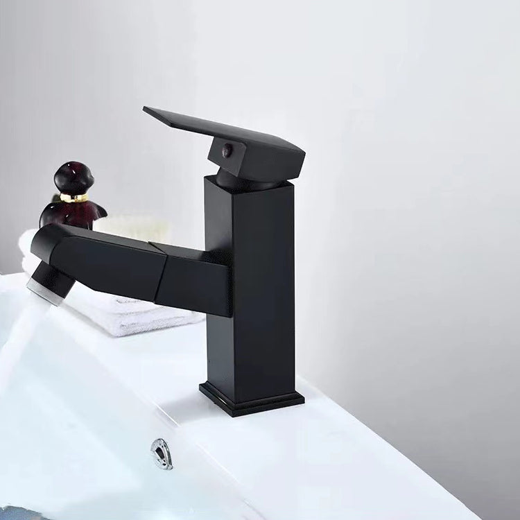 Lever Handle Faucet Contemporary Pull-out Faucet for Bathroom Black 7.1" Square Clearhalo 'Bathroom Remodel & Bathroom Fixtures' 'Bathroom Sink Faucets' 'Bathroom Sinks & Faucet Components' 'bathroom_sink_faucets' 'Home Improvement' 'home_improvement' 'home_improvement_bathroom_sink_faucets' 6951756