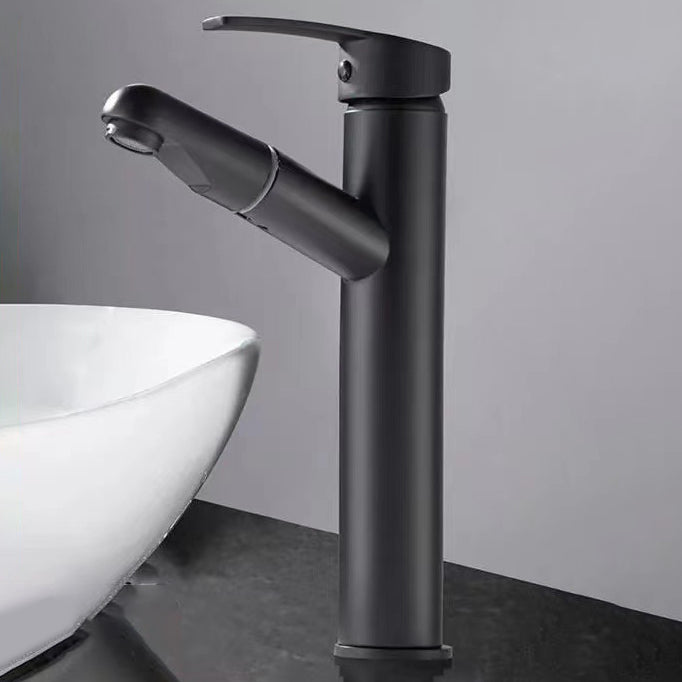 Lever Handle Faucet Contemporary Pull-out Faucet for Bathroom Black 11" Round Clearhalo 'Bathroom Remodel & Bathroom Fixtures' 'Bathroom Sink Faucets' 'Bathroom Sinks & Faucet Components' 'bathroom_sink_faucets' 'Home Improvement' 'home_improvement' 'home_improvement_bathroom_sink_faucets' 6951761