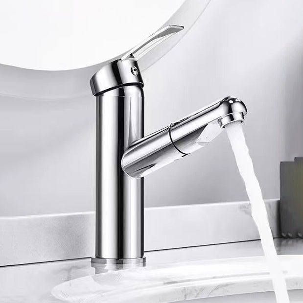 Lever Handle Faucet Contemporary Pull-out Faucet for Bathroom Silver 7.1" Round Clearhalo 'Bathroom Remodel & Bathroom Fixtures' 'Bathroom Sink Faucets' 'Bathroom Sinks & Faucet Components' 'bathroom_sink_faucets' 'Home Improvement' 'home_improvement' 'home_improvement_bathroom_sink_faucets' 6951767