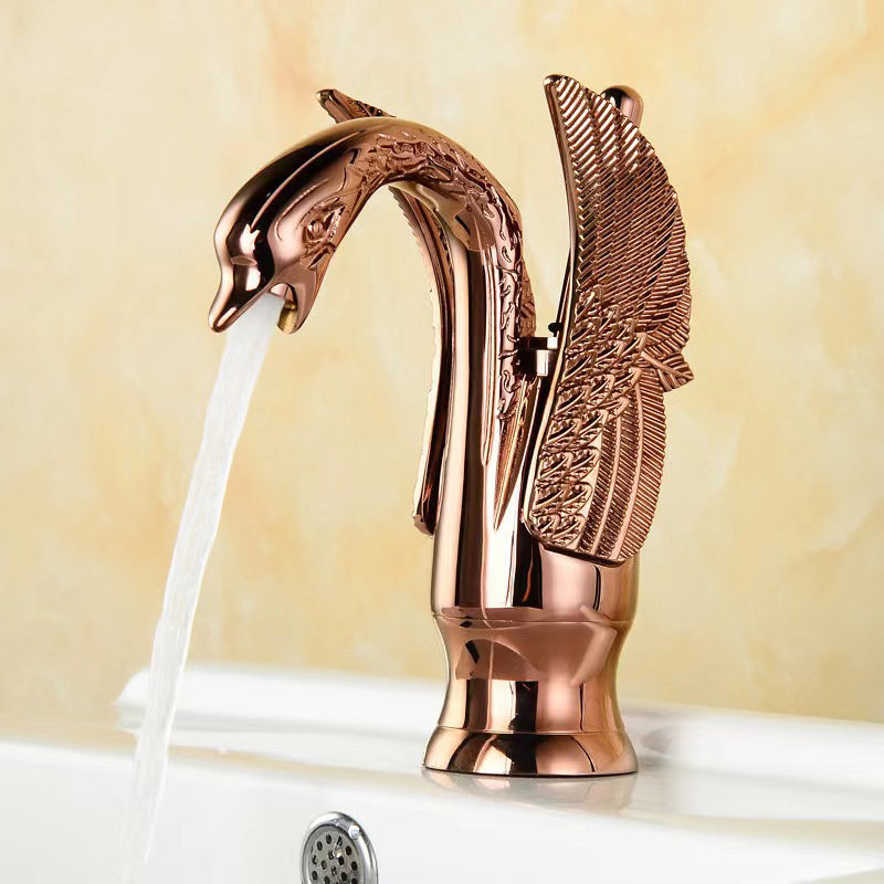Full Brass Bathroom Vanity Faucet Hot and Cold Single Handle Basin Faucet Rose Gold 7.5" Clearhalo 'Bathroom Remodel & Bathroom Fixtures' 'Bathroom Sink Faucets' 'Bathroom Sinks & Faucet Components' 'bathroom_sink_faucets' 'Home Improvement' 'home_improvement' 'home_improvement_bathroom_sink_faucets' 6951826