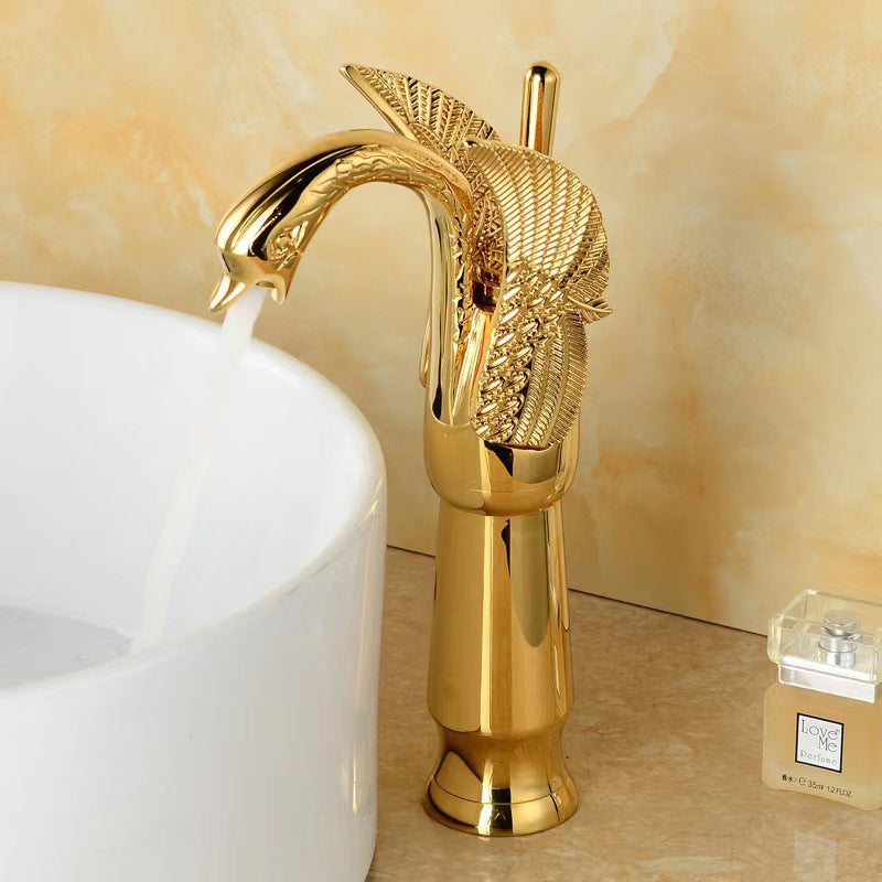 Full Brass Bathroom Vanity Faucet Hot and Cold Single Handle Basin Faucet Gold 12“ Clearhalo 'Bathroom Remodel & Bathroom Fixtures' 'Bathroom Sink Faucets' 'Bathroom Sinks & Faucet Components' 'bathroom_sink_faucets' 'Home Improvement' 'home_improvement' 'home_improvement_bathroom_sink_faucets' 6951831