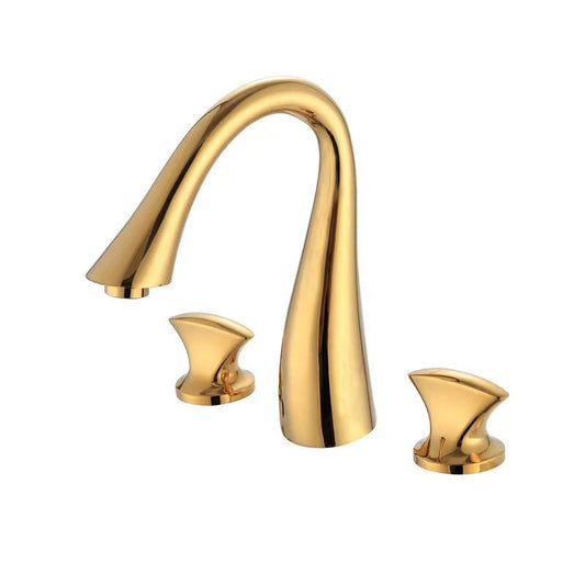 Vintage Widespread Lavatory Faucet, 2 Handle Full Brass Bathroom Vanity Faucet with Drain Clearhalo 'Bathroom Remodel & Bathroom Fixtures' 'Bathroom Sink Faucets' 'Bathroom Sinks & Faucet Components' 'bathroom_sink_faucets' 'Home Improvement' 'home_improvement' 'home_improvement_bathroom_sink_faucets' 6951847