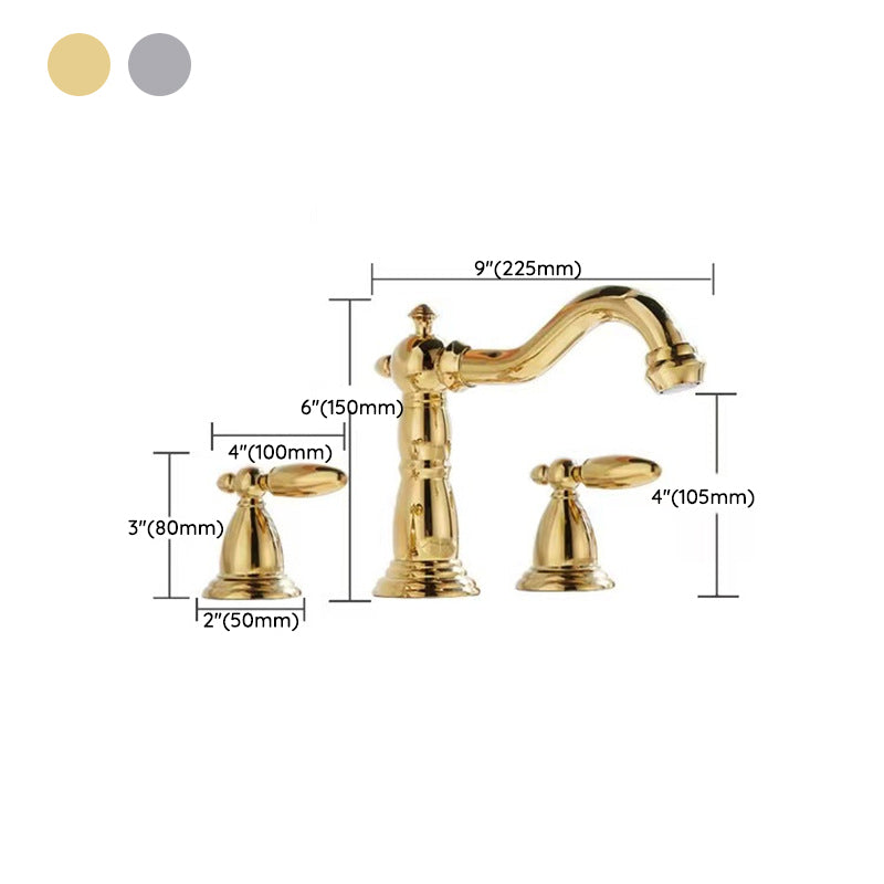 Vintage Widespread Lavatory Faucet, 2 Handle Full Brass Bathroom Vanity Faucet with Drain Clearhalo 'Bathroom Remodel & Bathroom Fixtures' 'Bathroom Sink Faucets' 'Bathroom Sinks & Faucet Components' 'bathroom_sink_faucets' 'Home Improvement' 'home_improvement' 'home_improvement_bathroom_sink_faucets' 6951855