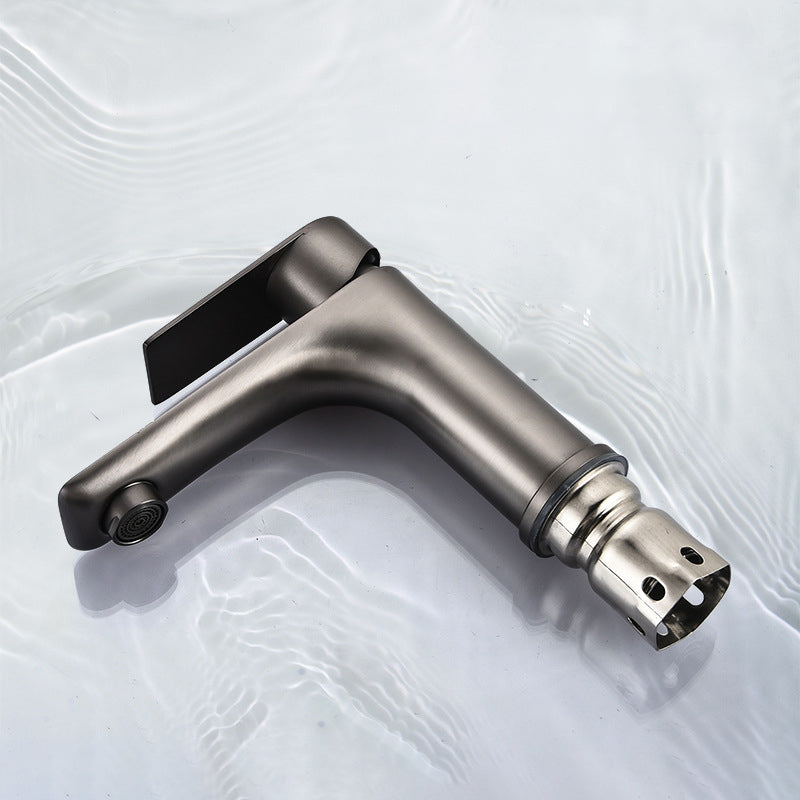 Stainless Steel Bathroom Lavatory Faucet 1 Handle Hot and Cold Basin Faucet with Hoses Clearhalo 'Bathroom Remodel & Bathroom Fixtures' 'Bathroom Sink Faucets' 'Bathroom Sinks & Faucet Components' 'bathroom_sink_faucets' 'Home Improvement' 'home_improvement' 'home_improvement_bathroom_sink_faucets' 6951895