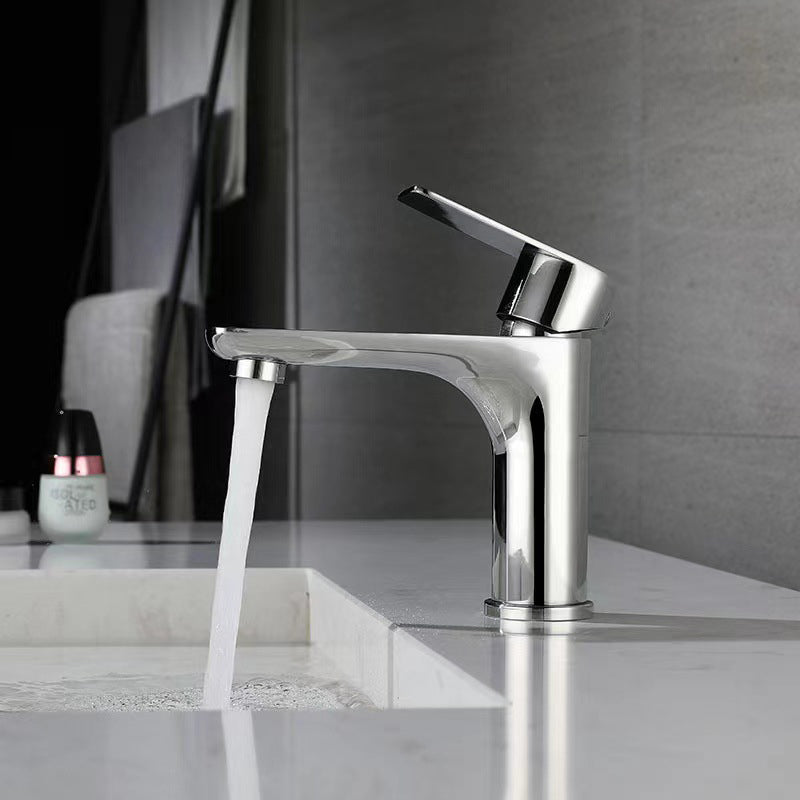 Stainless Steel Bathroom Lavatory Faucet 1 Handle Hot and Cold Basin Faucet with Hoses Clearhalo 'Bathroom Remodel & Bathroom Fixtures' 'Bathroom Sink Faucets' 'Bathroom Sinks & Faucet Components' 'bathroom_sink_faucets' 'Home Improvement' 'home_improvement' 'home_improvement_bathroom_sink_faucets' 6951896