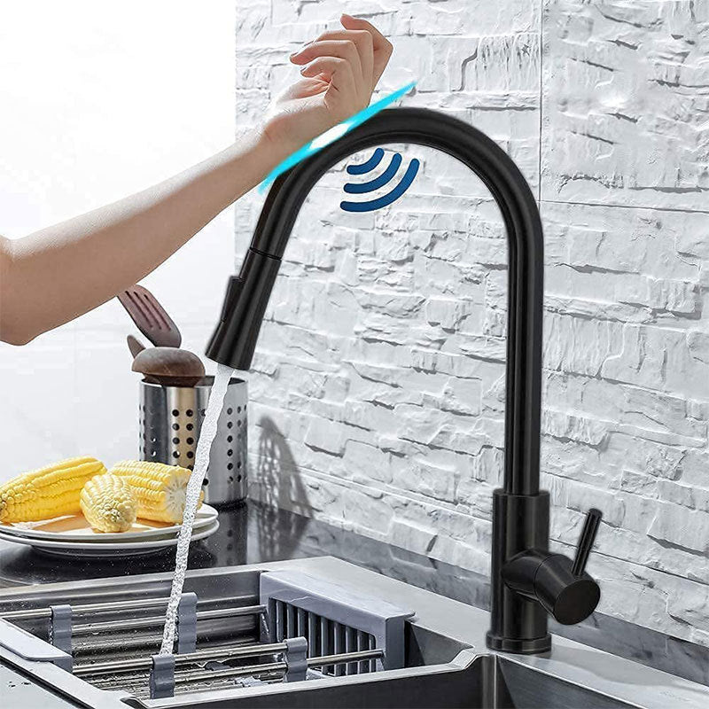 Pull Down Sprayer Kitchen Faucet Touch Sensor 304 Stainless Steel High Arc Kitchen Faucet Black Clearhalo 'Home Improvement' 'home_improvement' 'home_improvement_kitchen_faucets' 'Kitchen Faucets' 'Kitchen Remodel & Kitchen Fixtures' 'Kitchen Sinks & Faucet Components' 'kitchen_faucets' 6951937