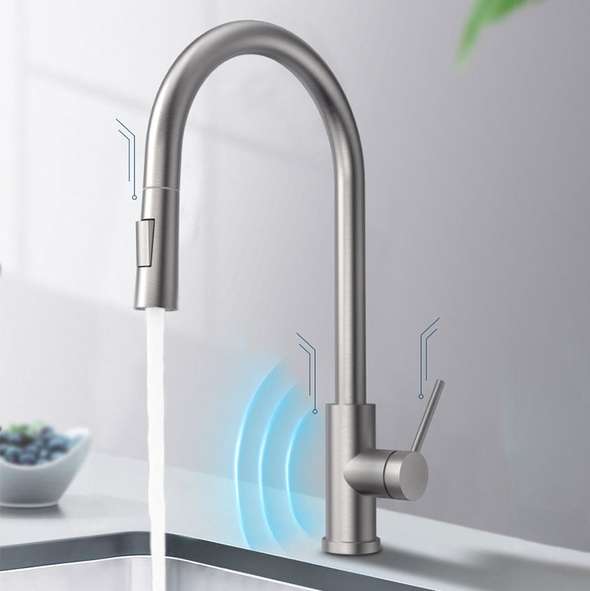Pull Down Sprayer Kitchen Faucet Touch Sensor 304 Stainless Steel High Arc Kitchen Faucet Clearhalo 'Home Improvement' 'home_improvement' 'home_improvement_kitchen_faucets' 'Kitchen Faucets' 'Kitchen Remodel & Kitchen Fixtures' 'Kitchen Sinks & Faucet Components' 'kitchen_faucets' 6951947